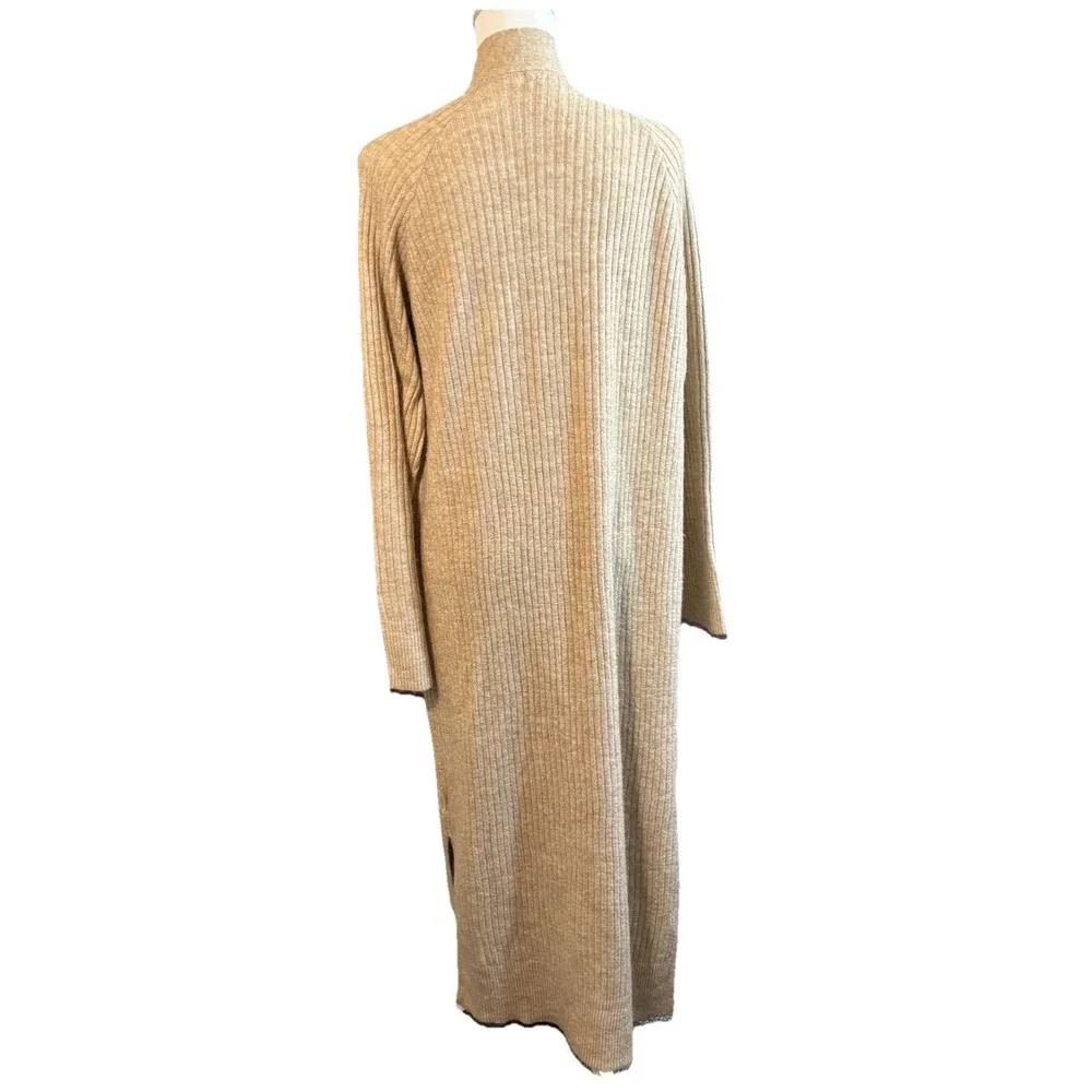 H&M Tan Ribbed Knit Maxi Open Front Cardigan Duster Oversized  XSmall Wool Blend - Picture 7 of 8